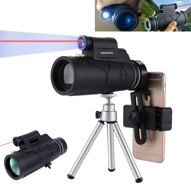 12x50 단안 망원경 저조도 야간 투시경 손전등, HD 광학 망원경 야외 사냥 캠핑을 위한 스마트폰 연결